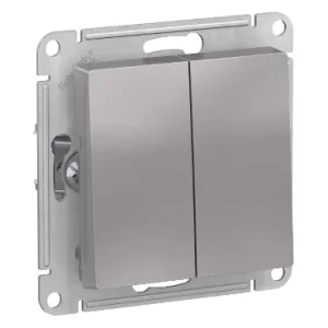 Механизм переключателя двухклавишный СП AtlasDesign 10А IP20 (сх. 6/2) 10AX алюм. Systeme Electric ATN000365