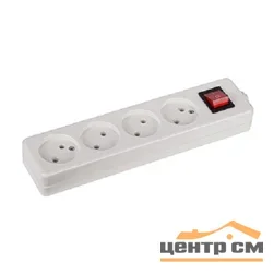 Колодка удлинителя без заземления с выключателем 4 гнезда 10А Китай ЭРА K-4s