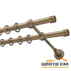 Карниз кованый d16мм антик золото двухрядный, гладкая штанга 2,4