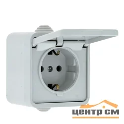 Розетка 1-местная ОП Прага 16А IP44 с заземл. с крышкой бел. ЕКF EKR16-029-10-44