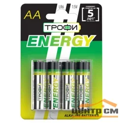 Элемент питания LR6(АА) алкалиновый (уп. блистер 4шт) ТРОФИ ENERGY/ECO