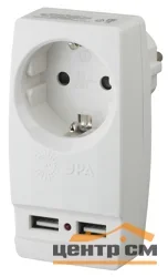 Адаптер с заземлением 1 гнездо 16А белый Китай ЭРА + 2xUSB (SP-1e-USB-W)