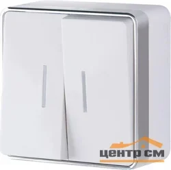 Выключатель двухклавишный ОП Werkel Gallant, с подсветкой, белый WL15-03-03, W5020101