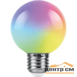 Лампа светодиодная 3Вт E27 230В RGB Шарик матовый плавная смена цвета (G60) Feron, LB-371