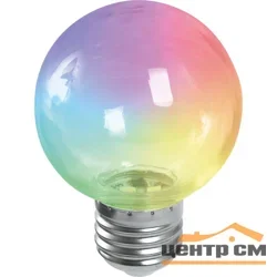 Лампа светодиодная 3Вт E27 230В RGB Шарик прозрачный плавная смена цвета (G60) Feron, LB-371