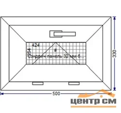 Окно ПВХ 500*330(62) однокамерное,СП 32мм бел, поворотно-откидная створка GreenteQ , отк.нижнее + москитная сетка,14302-1