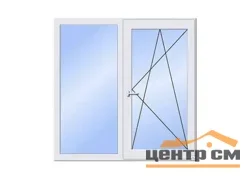 Окно ПВХ 970*1100 (62) однокамерное,двухстворчатое, поворотно-откидная створка Пр, GreenteQ +м/c,А15357-4