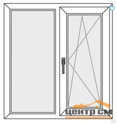 Окно ПВХ 950*1200 (62) двухкамерное, двухстворчатое, поворотно-откидная створка GreenteQ (правая) + м/с А15910-2