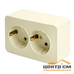 Розетка 2-местная ОП STEKKER София 250В, 16А, IP20 с заземлением, слоновая кость, арт.MST16-12-04