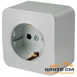 Розетка 1-местная ОП STEKKER София 250В, 16А, IP20 с заземлением, серебро, арт.MST16-11-03