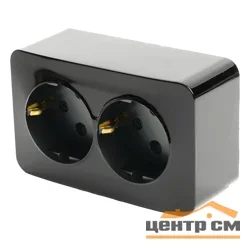 Розетка 2-местная ОП STEKKER София 250В, 16А, IP20 с заземлением, черный, арт.MST16-12-02
