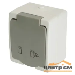 Розетка 1-местная ОП Велена 250В, 16А, IP54 с заземлением и крышкой, белый/серый, арт.PST26-11-54 Велена STEKKER