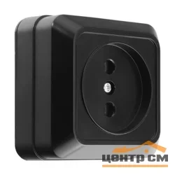 Розетка 1-местная ОП General Альфа 2П IP20 10А 250В (керамика) черная