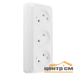 Розетка 3-местная ОП General Альфа 2П IP20 10A белая горизонтальная
