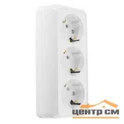 Розетка 3-местная ОП General Альфа 2П+3 IP20 16A белая горизонтальная